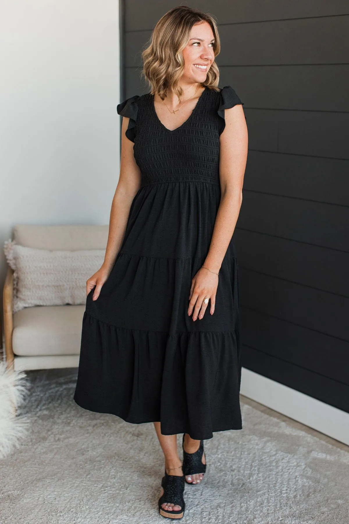 Unbelievably Blissful Midi Dress- Black