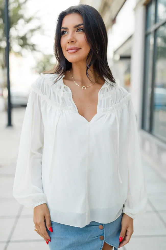 Unwavering Love Cream Shirred Shoulder Detail Blouse FINAL SALE
