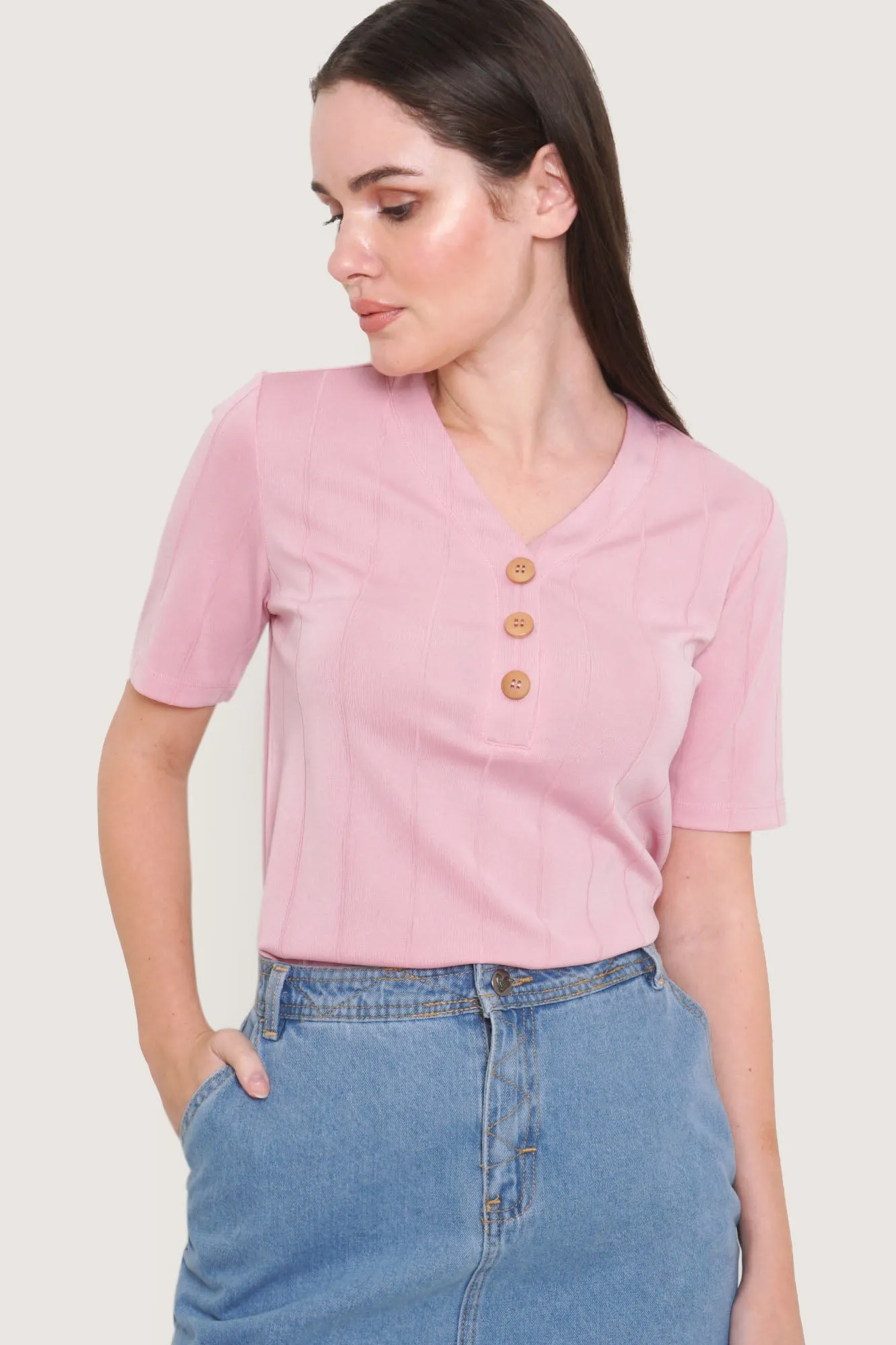 V-Neck Button Down Tee