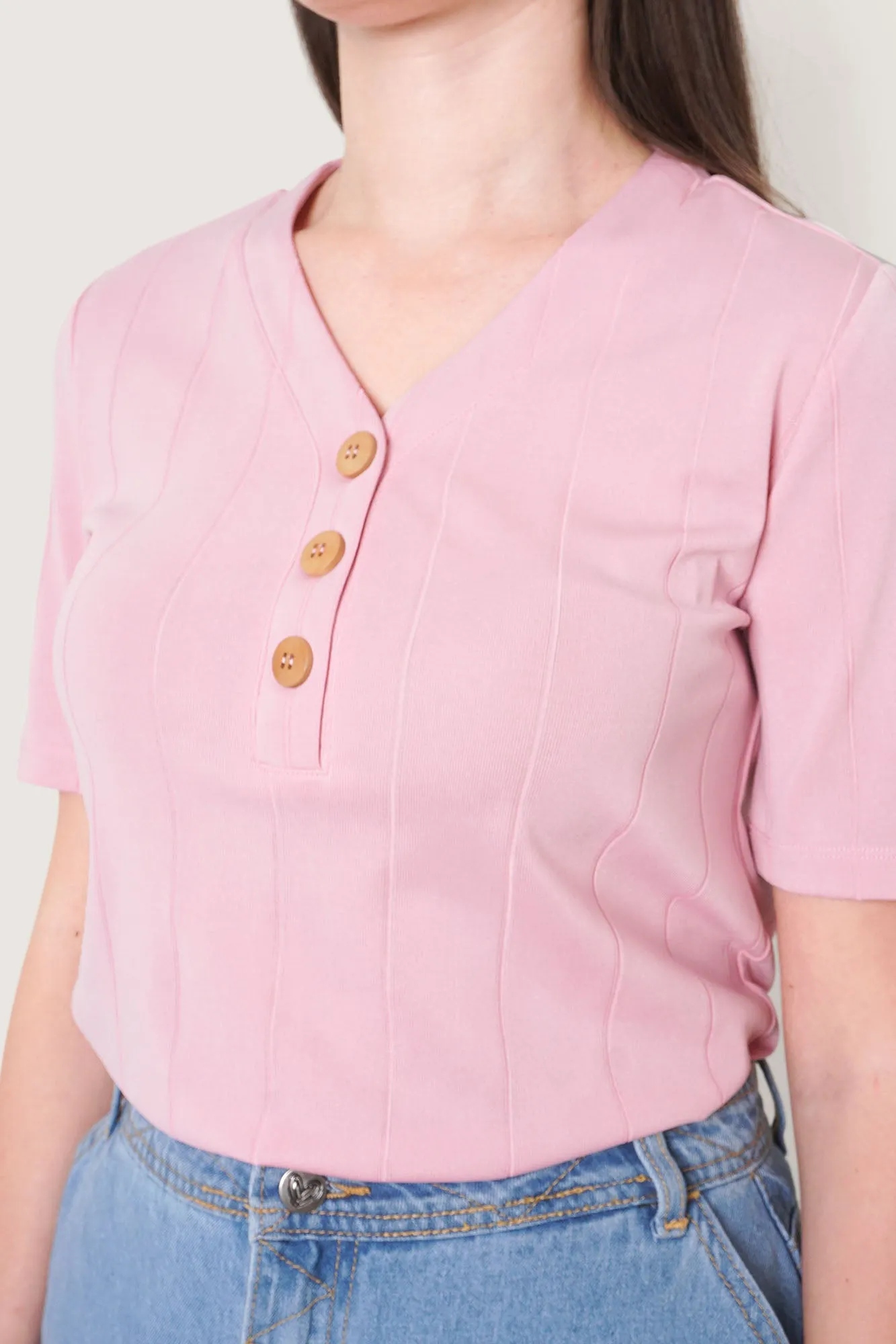 V-Neck Button Down Tee