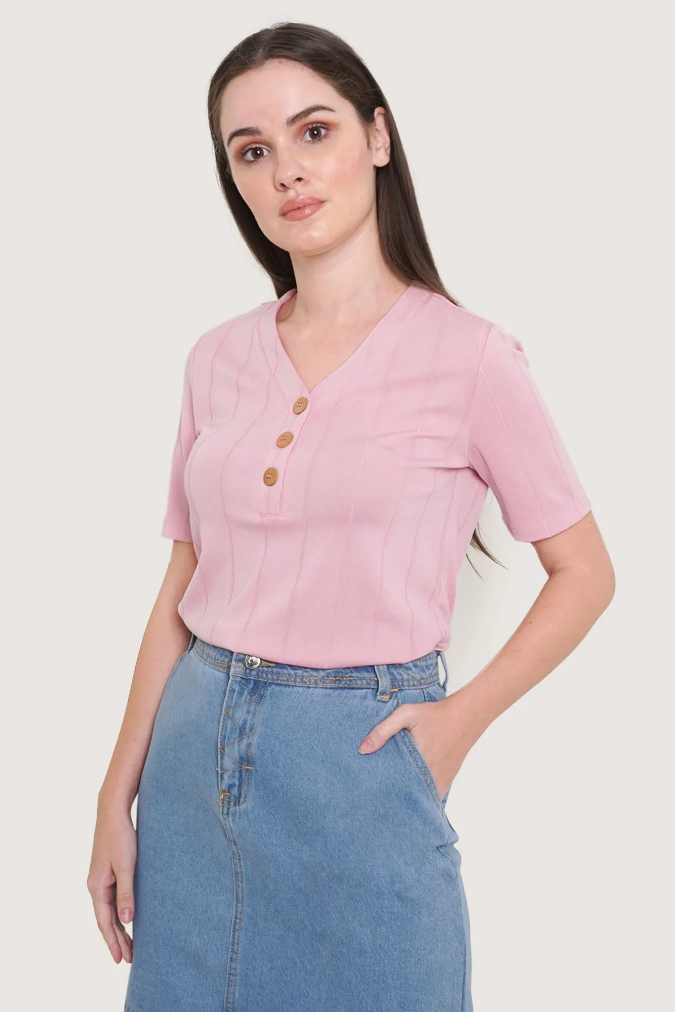 V-Neck Button Down Tee