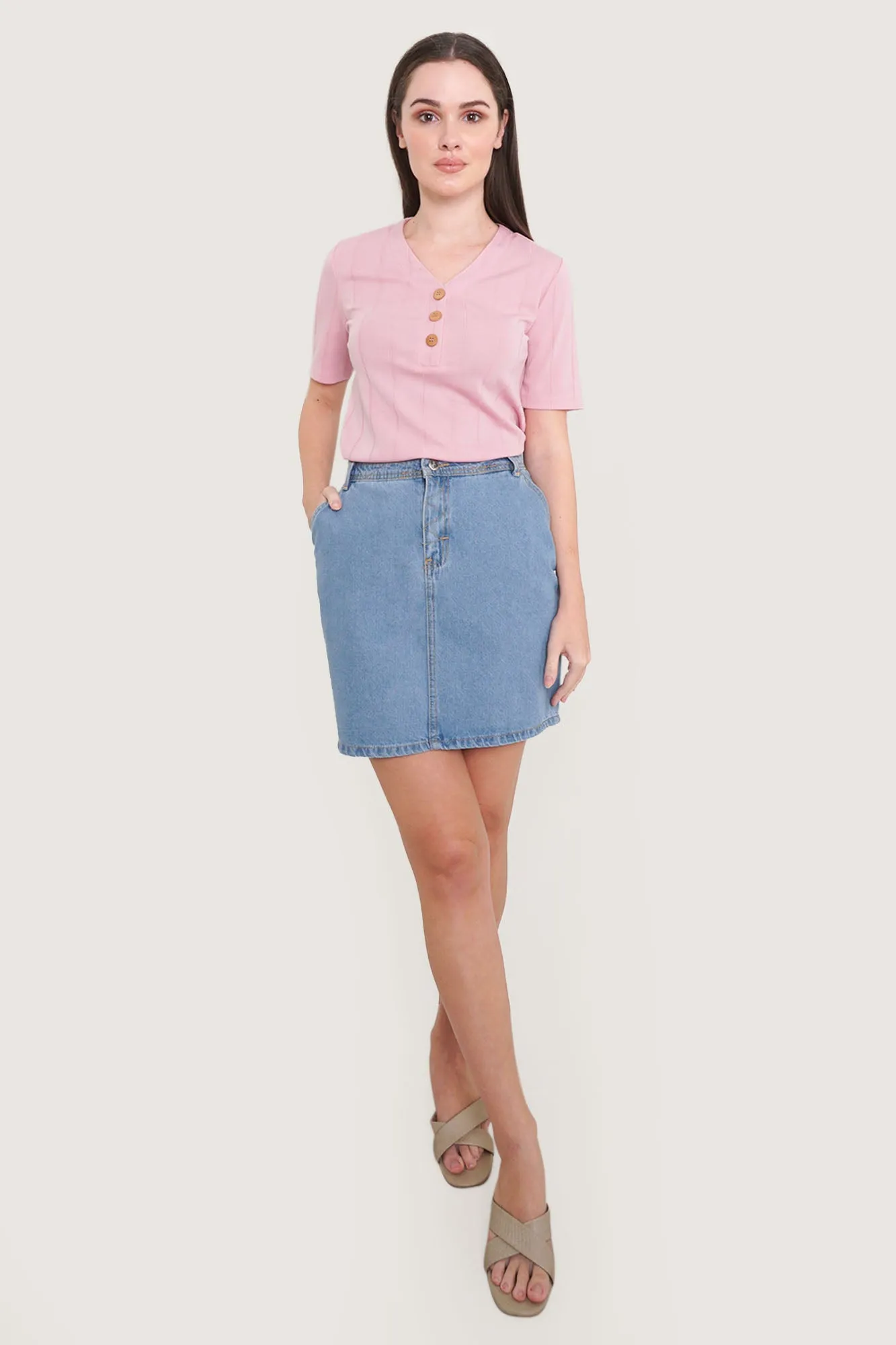 V-Neck Button Down Tee