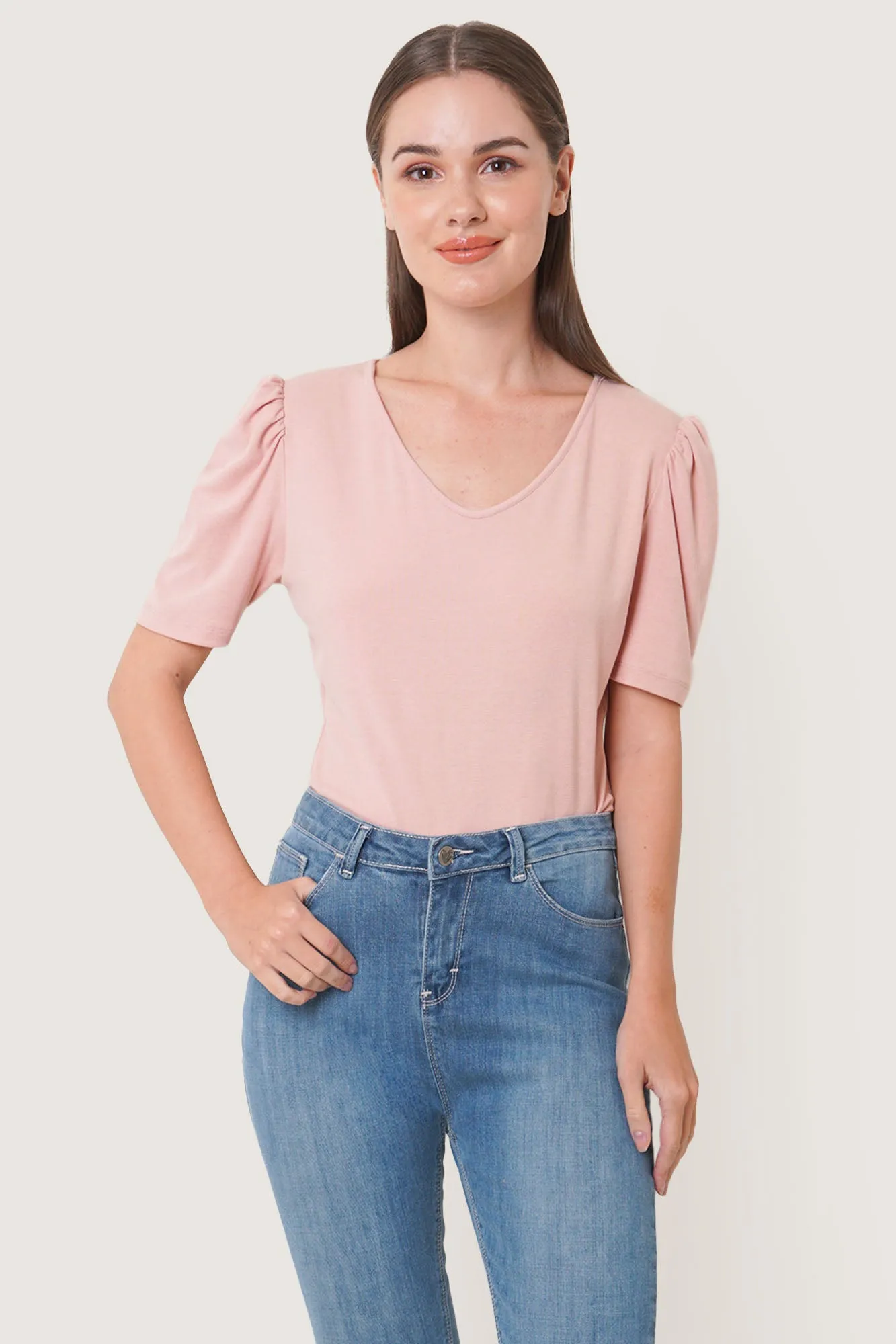 V-Neck Puff Sleeve Tee