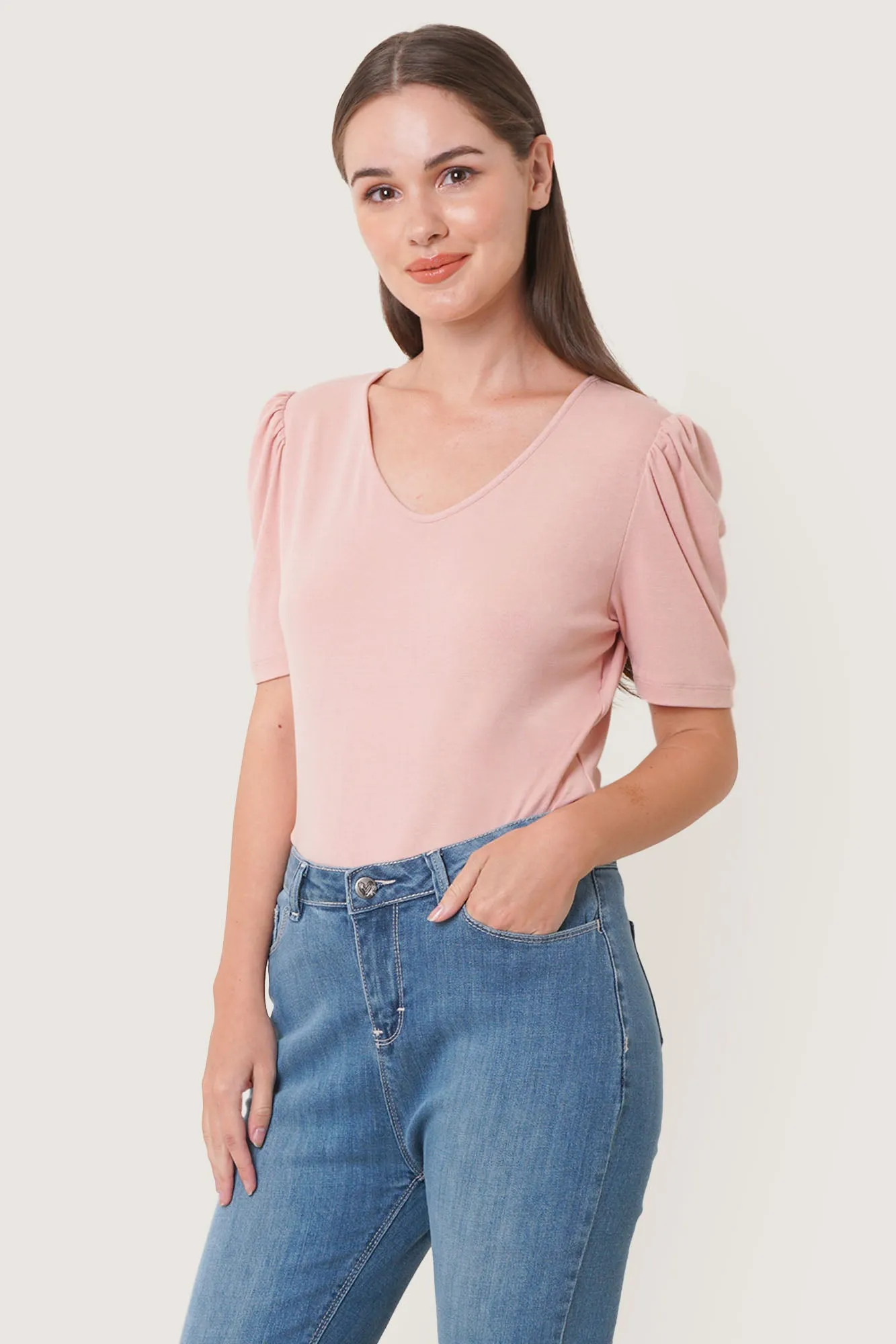 V-Neck Puff Sleeve Tee