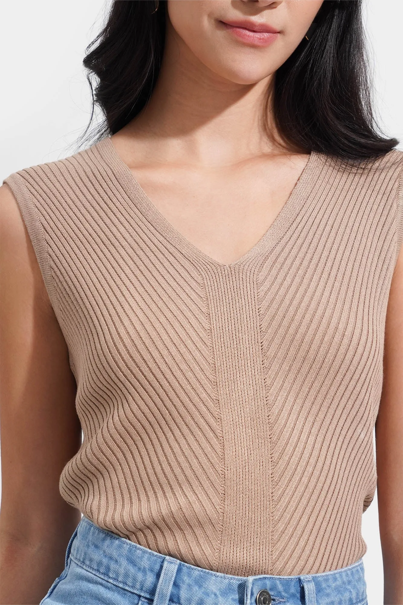 V-Neck Ribbed Top