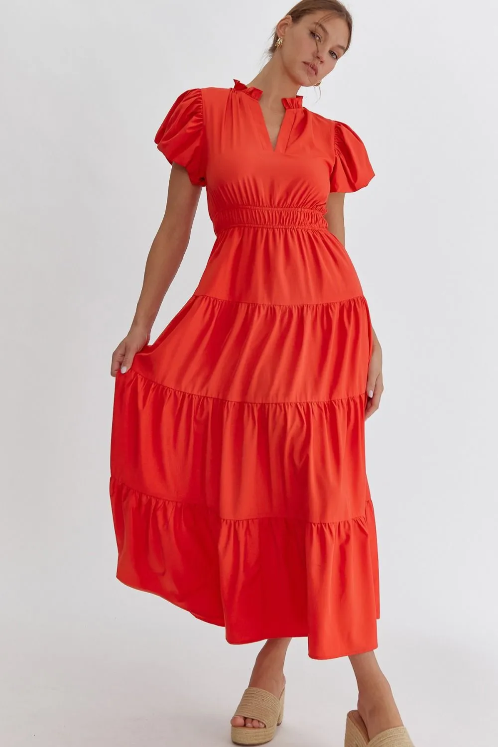V-neck Tiered Midi Dress