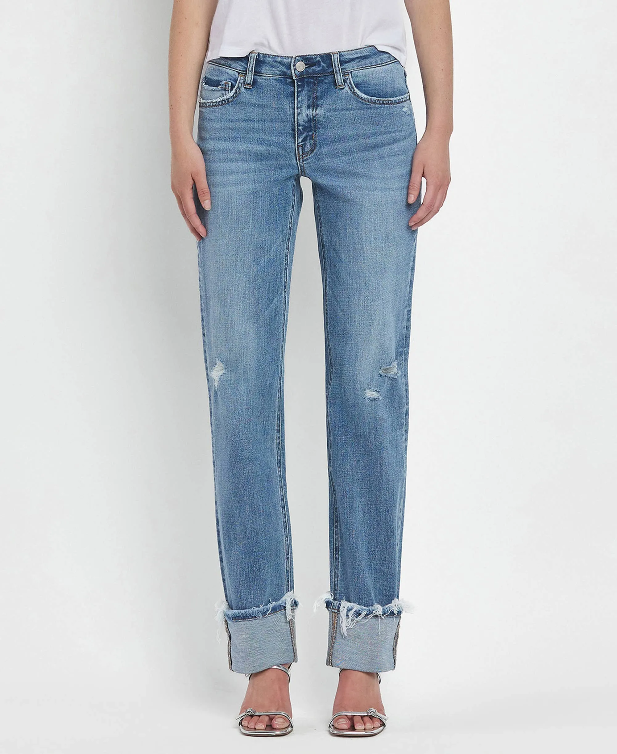 VERVET MID RISE CUFFED STRAIGHT JEANS