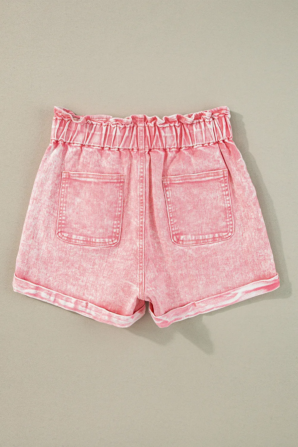 Vintage Washed Frilled High Waist Denim Shorts