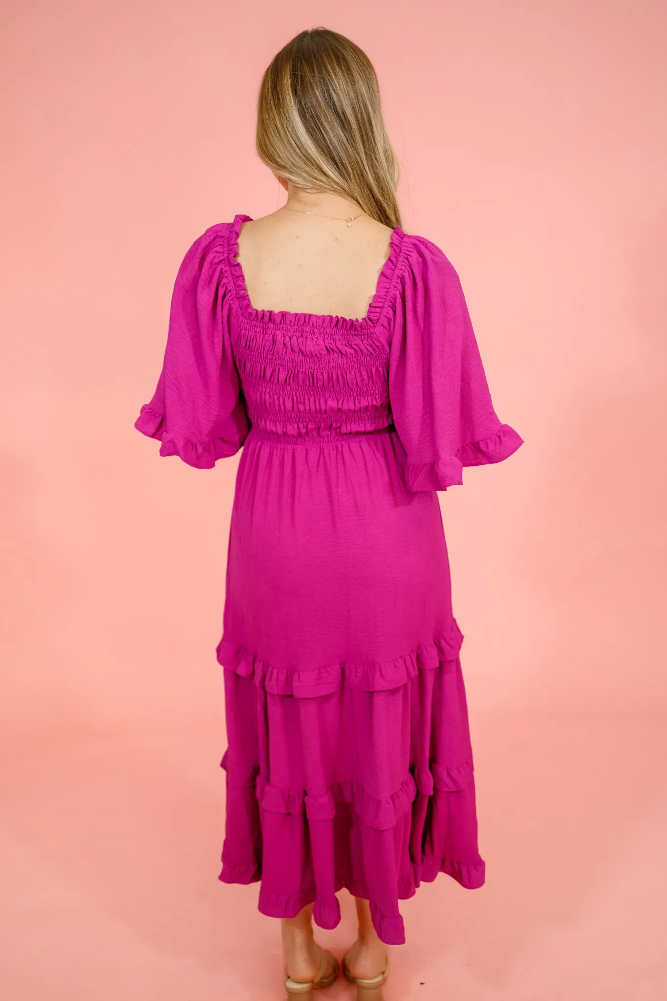 Violet Smock Tiered Midi Dress, S-2XL