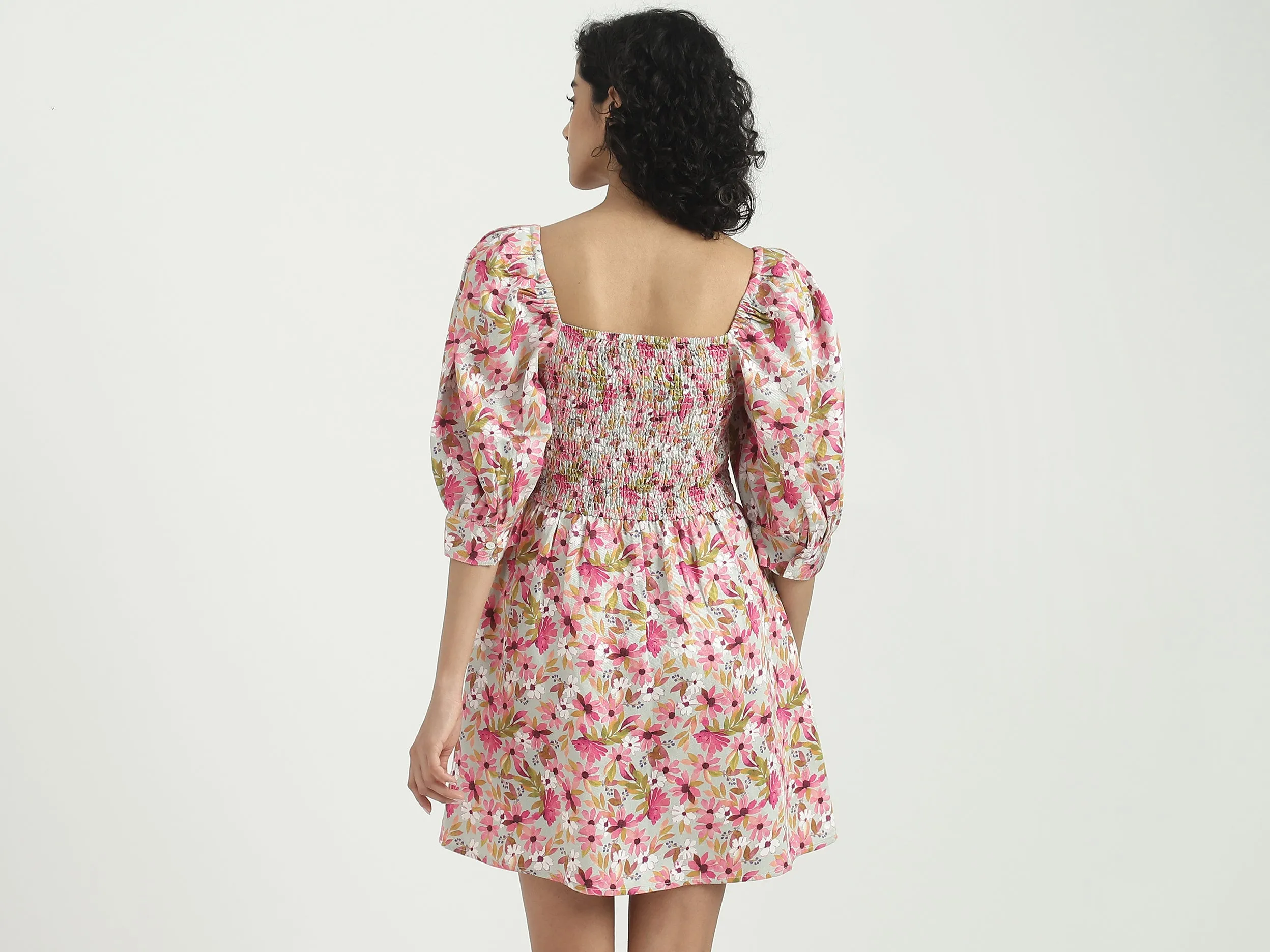 Viscose Blend Printed Square Neck Women Dresses