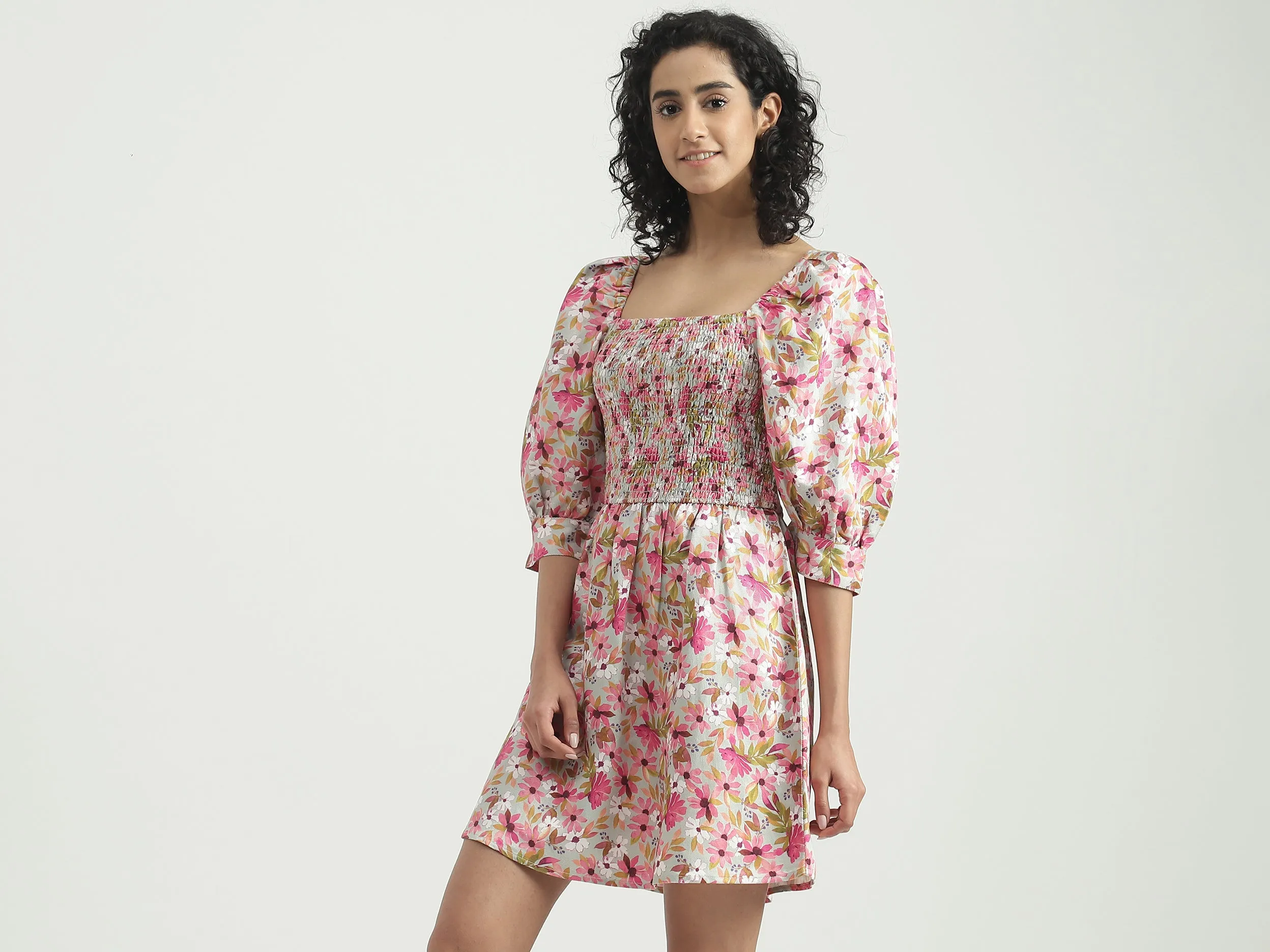 Viscose Blend Printed Square Neck Women Dresses