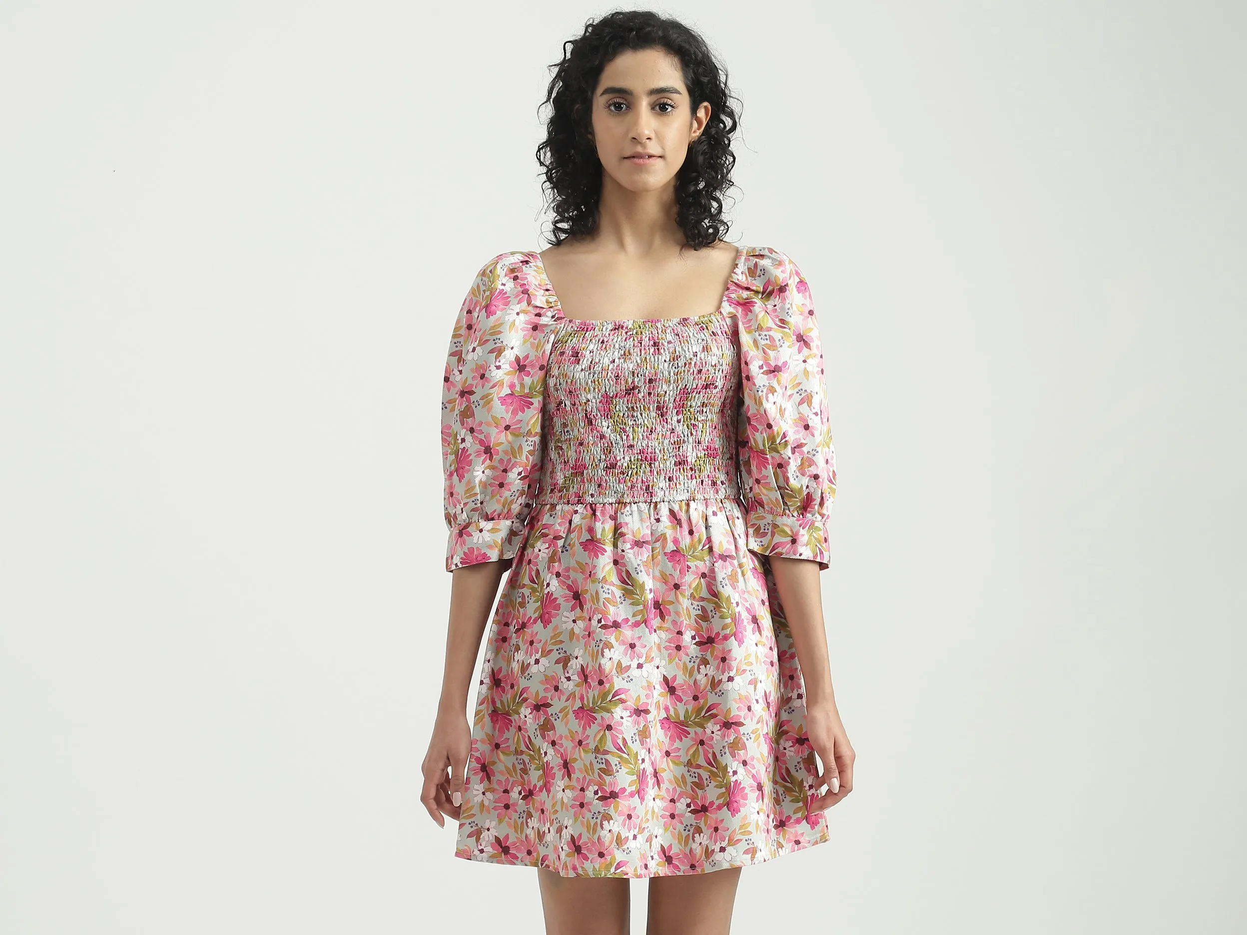 Viscose Blend Printed Square Neck Women Dresses
