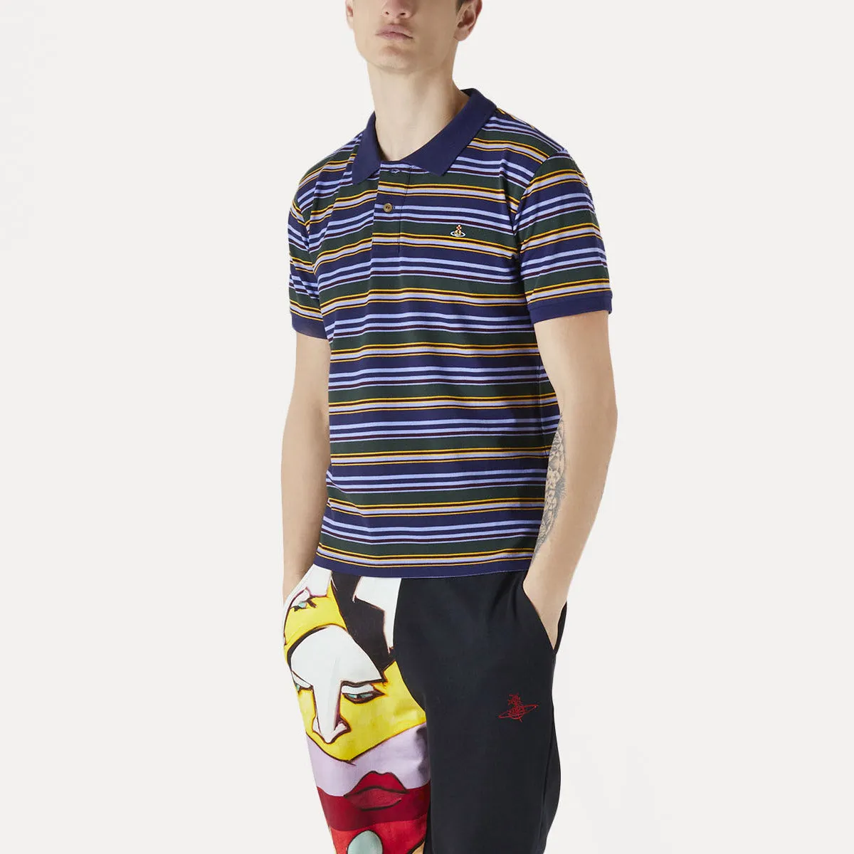 Vivienne Westwood - Striped Polo in Navy Green