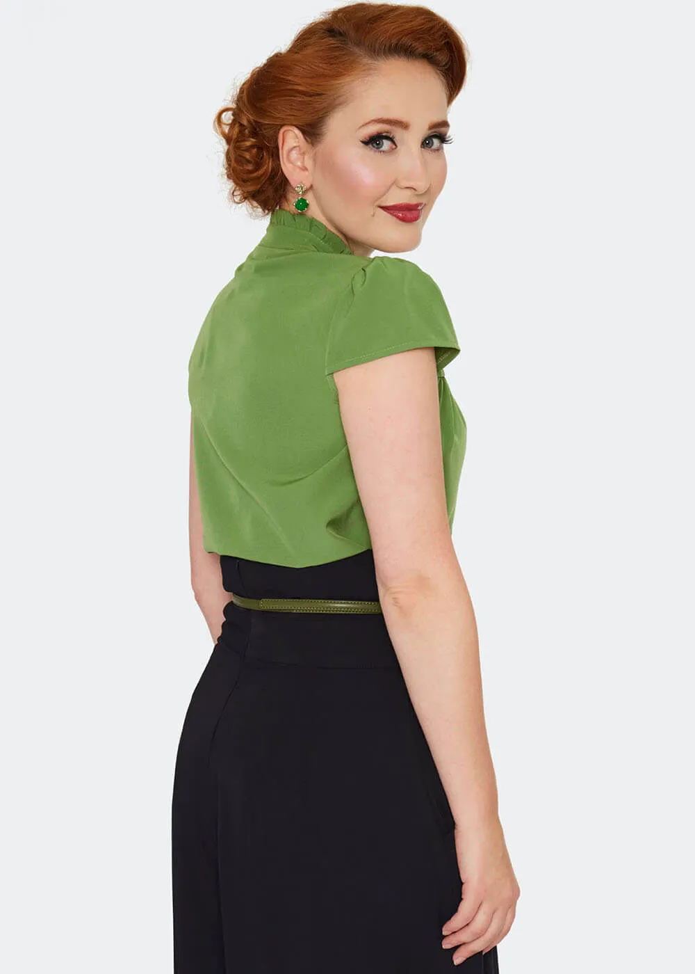 Voodoo Vixen Ruffle Trim 40's Top Groen