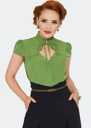 Voodoo Vixen Ruffle Trim 40's Top Groen