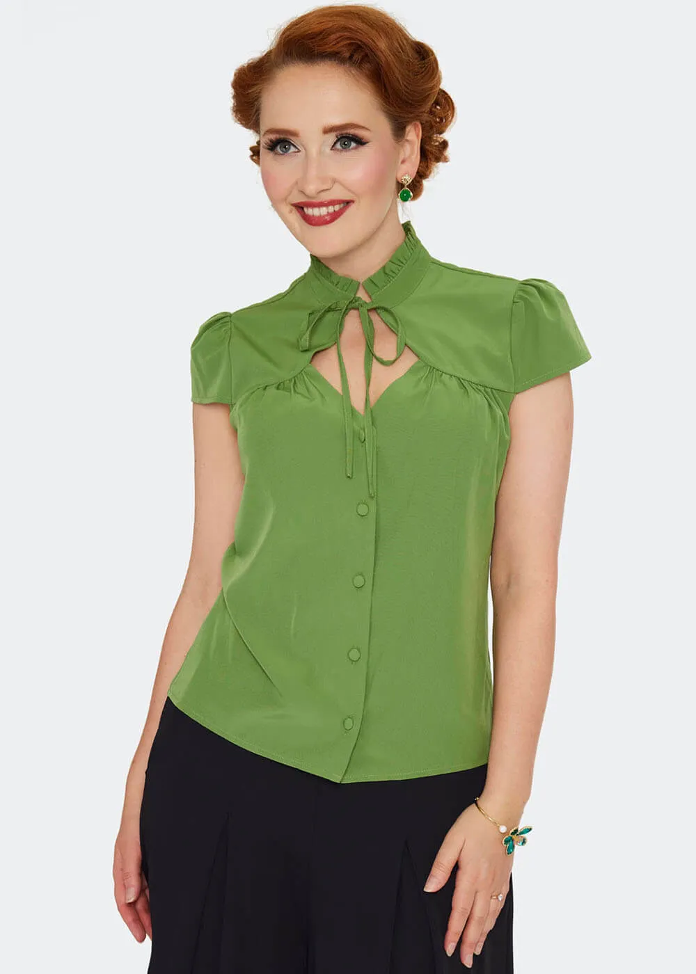 Voodoo Vixen Ruffle Trim 40's Top Groen