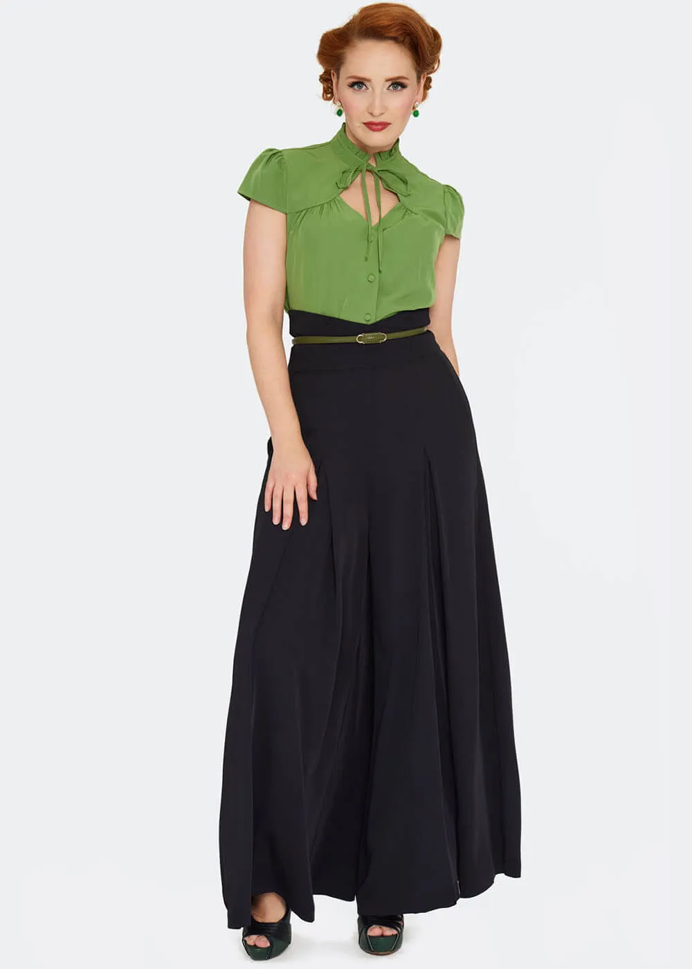 Voodoo Vixen Ruffle Trim 40's Top Groen
