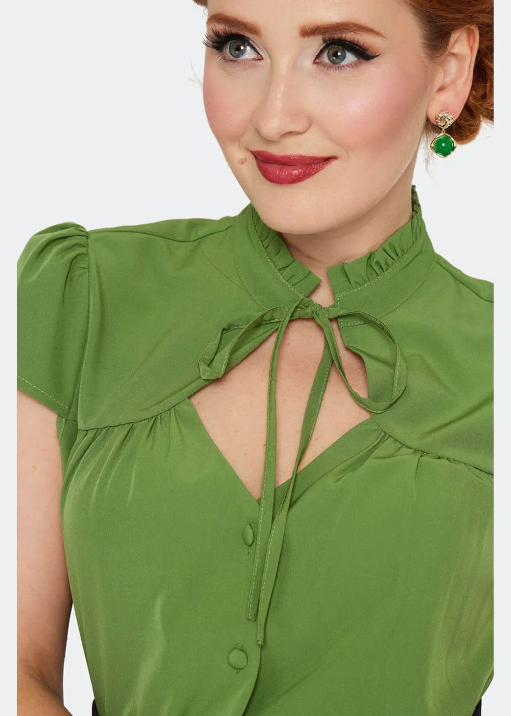Voodoo Vixen Ruffle Trim 40's Top Groen