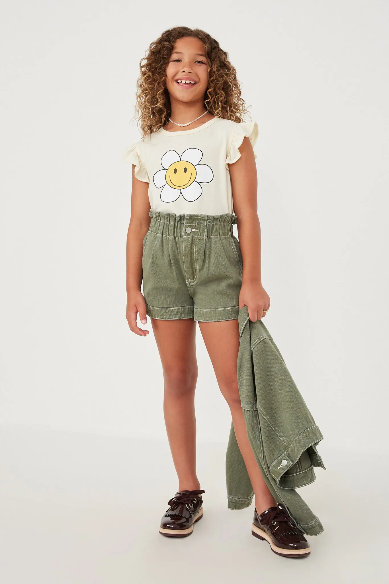 Washed Stitch Colored Denim Paperbag Shorts