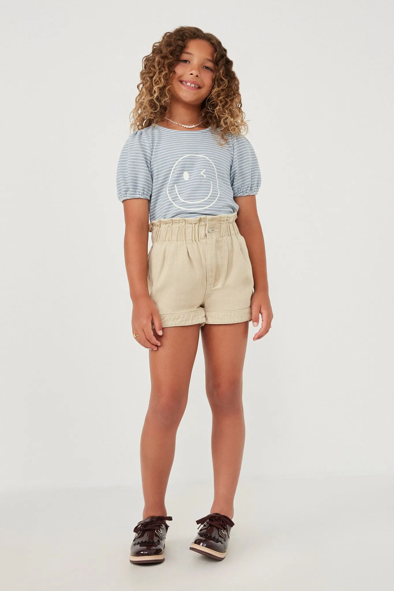 Washed Stitch Colored Denim Paperbag Shorts