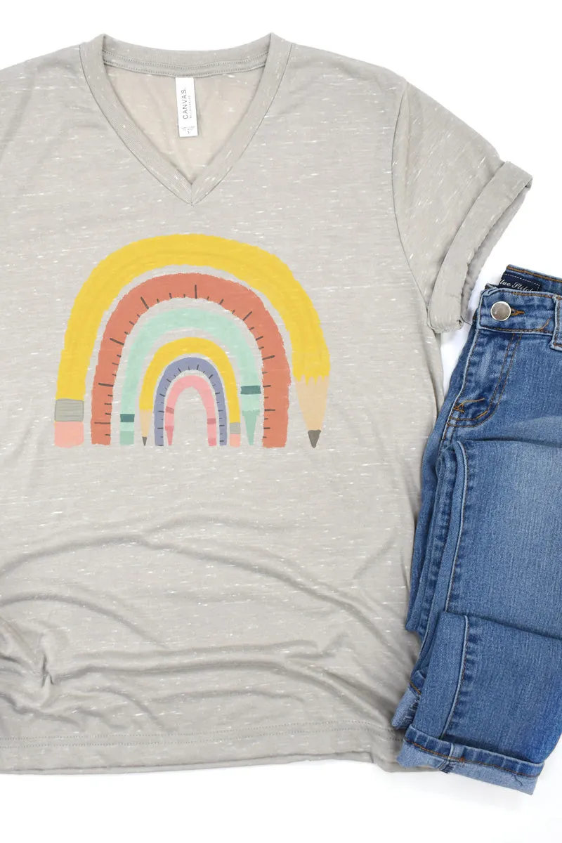 Watercolor Pencil Rainbow Unisex V-Neck Tee