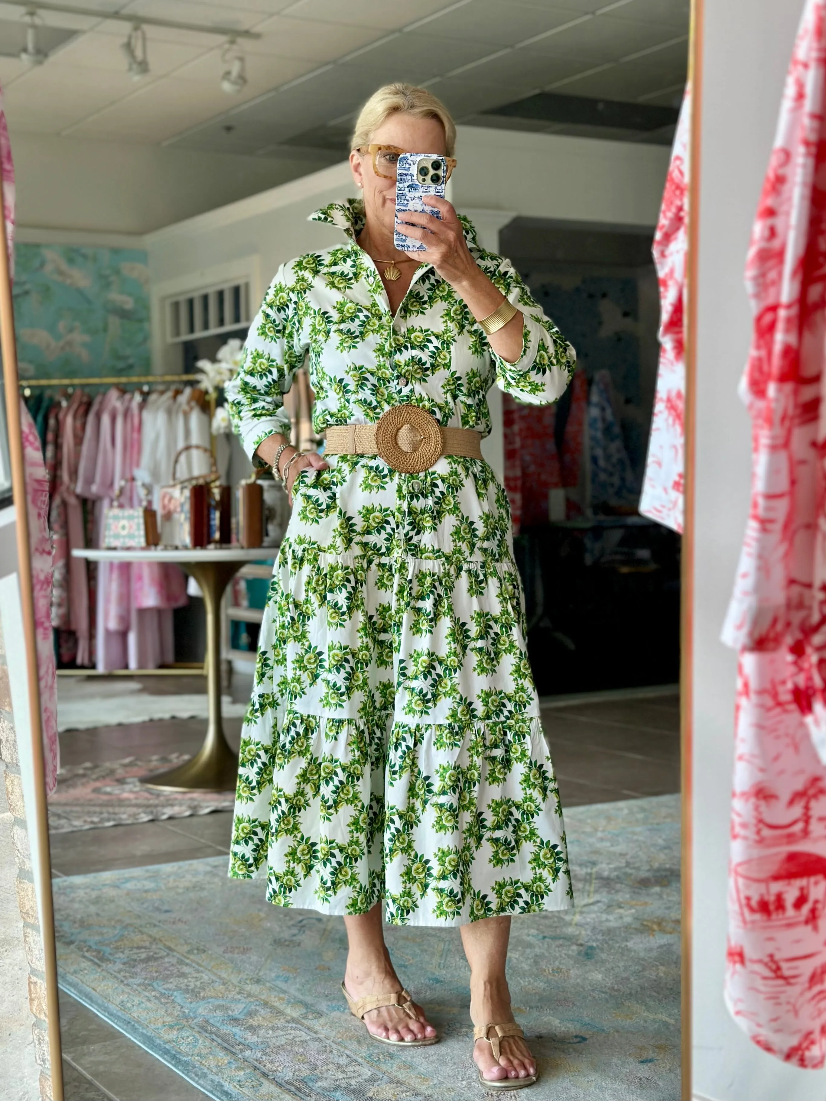 Waverly Tiered in Green and White Camellia