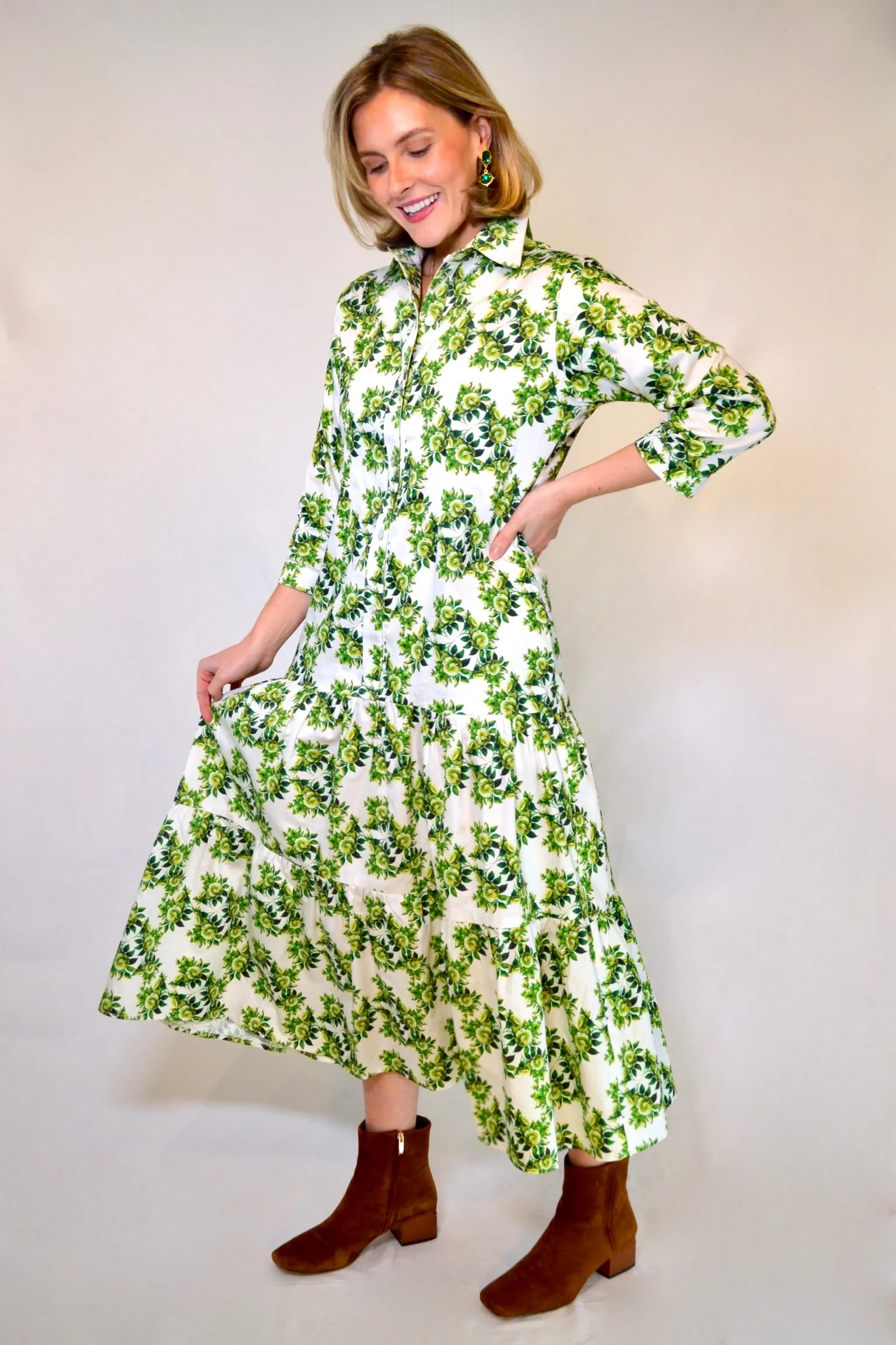 Waverly Tiered in Green and White Camellia