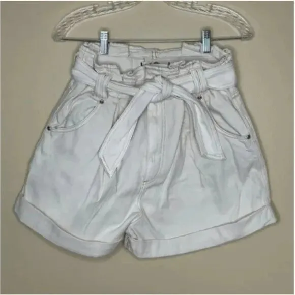 We The Free Nova Denim Paperbag Boho Shorts Belted Plume Cream Size Small