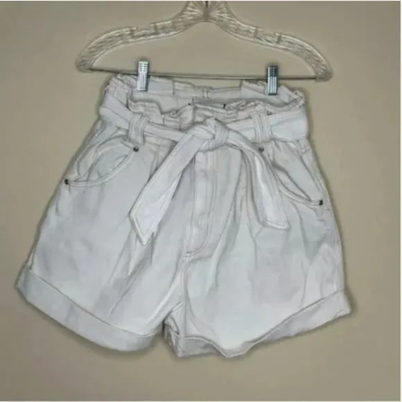 We The Free Nova Denim Paperbag Boho Shorts Belted Plume Cream Size Small