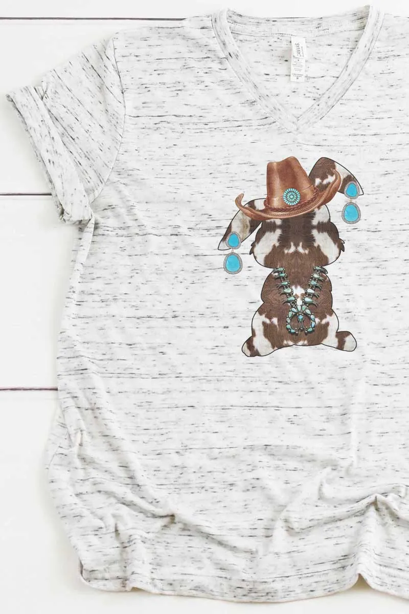 Western Rabbit Cowhide Unisex V-Neck Tee