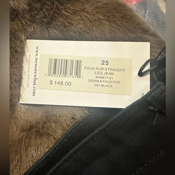 WeWoreWhat Womens Black Straight Leg Jeans with Faux Fur Cuffs Size 25