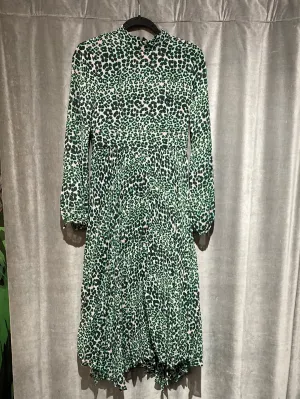 WHISTLES Leopard Crew Neck Long Sleeve Pleated Dress
