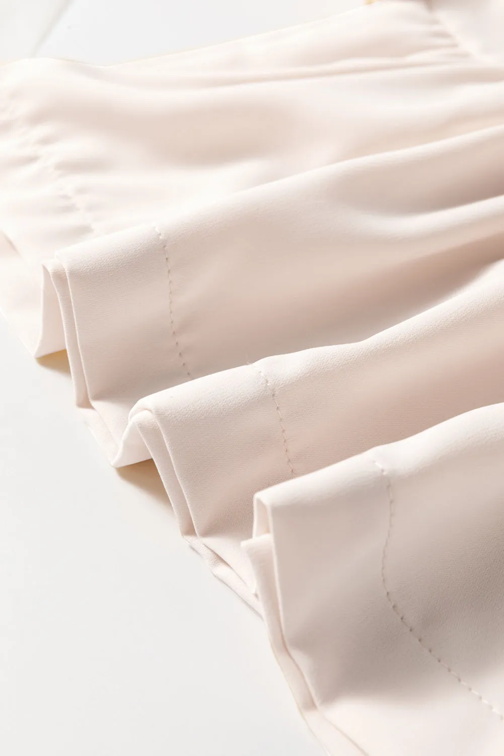 White Bow Tie Short Puff Sleeve Ruffle Hem Blouse