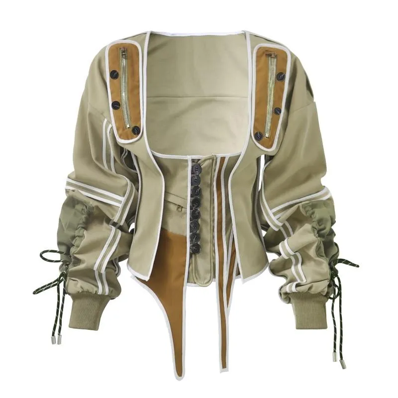 Woman Overknee and square collar drawsrting waist jacket