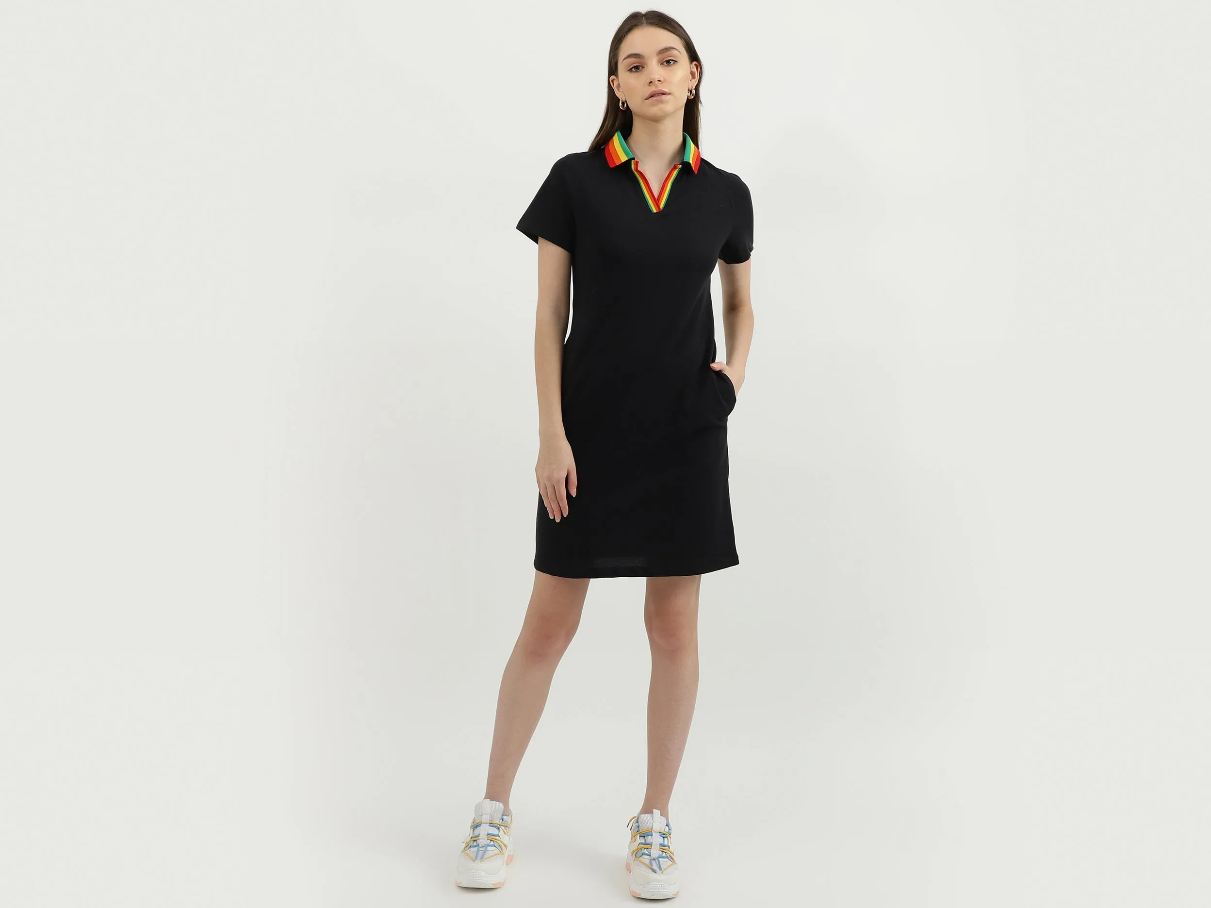 Women Solid Polo Neck Dress