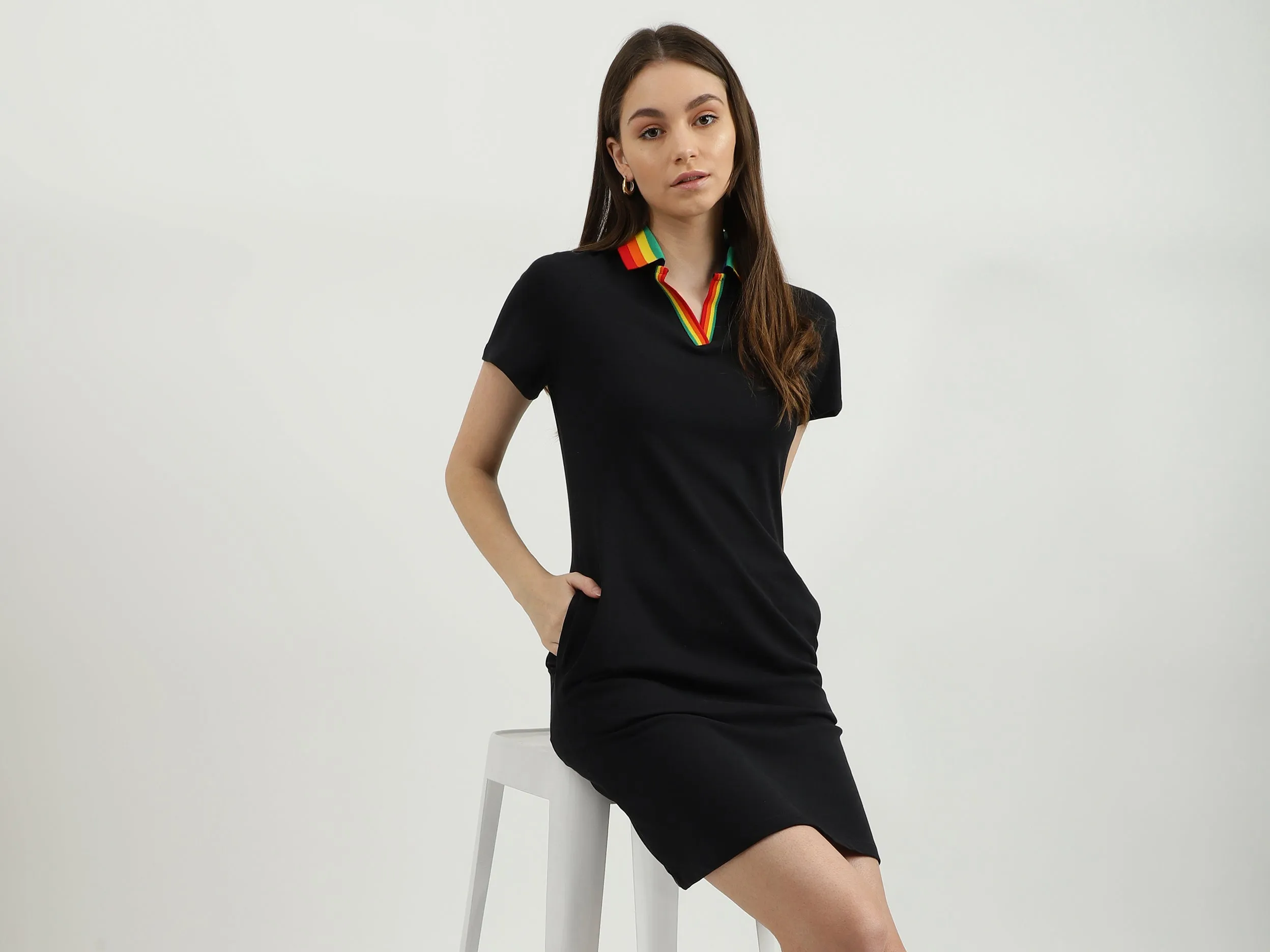 Women Solid Polo Neck Dress
