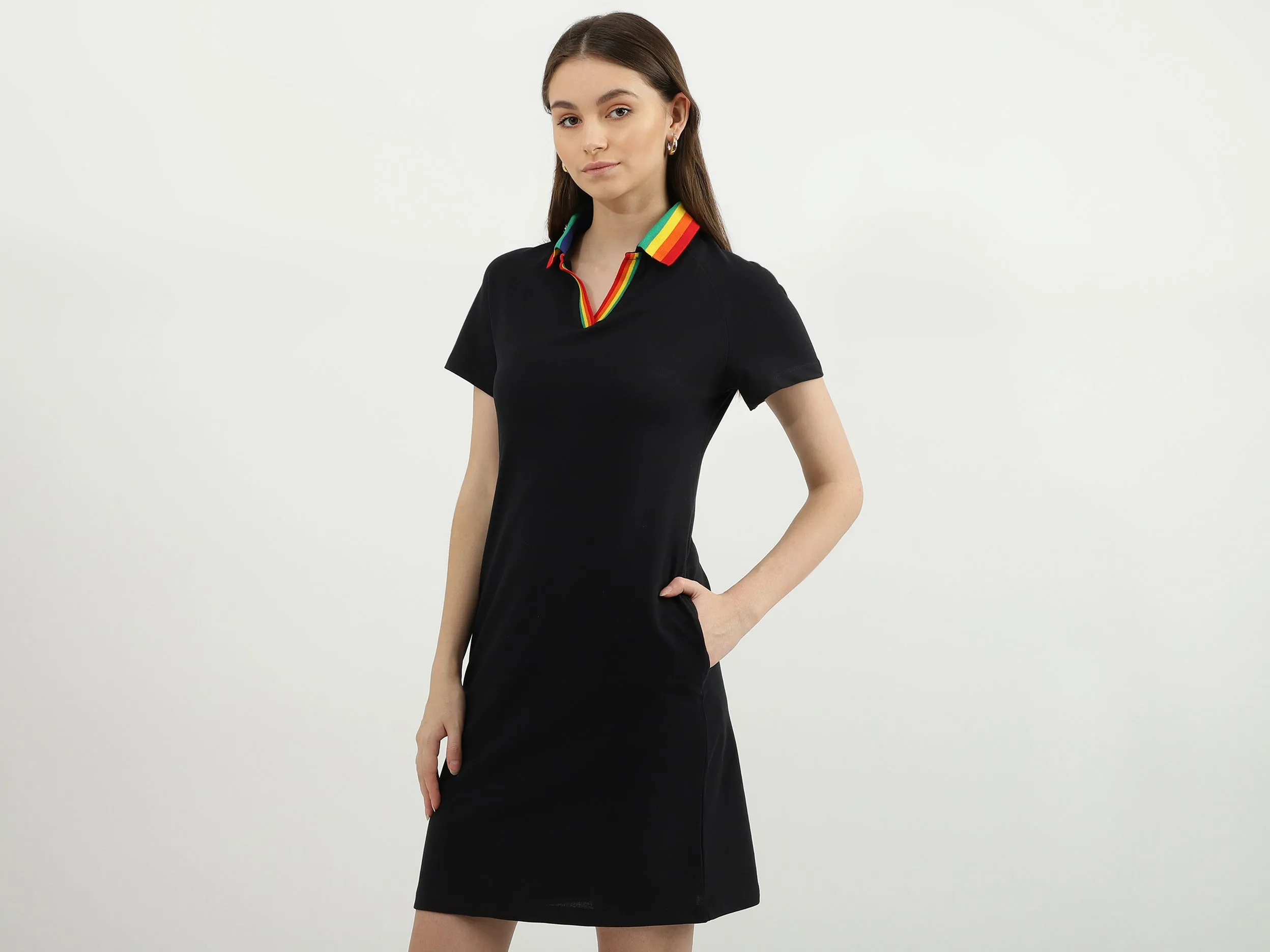 Women Solid Polo Neck Dress