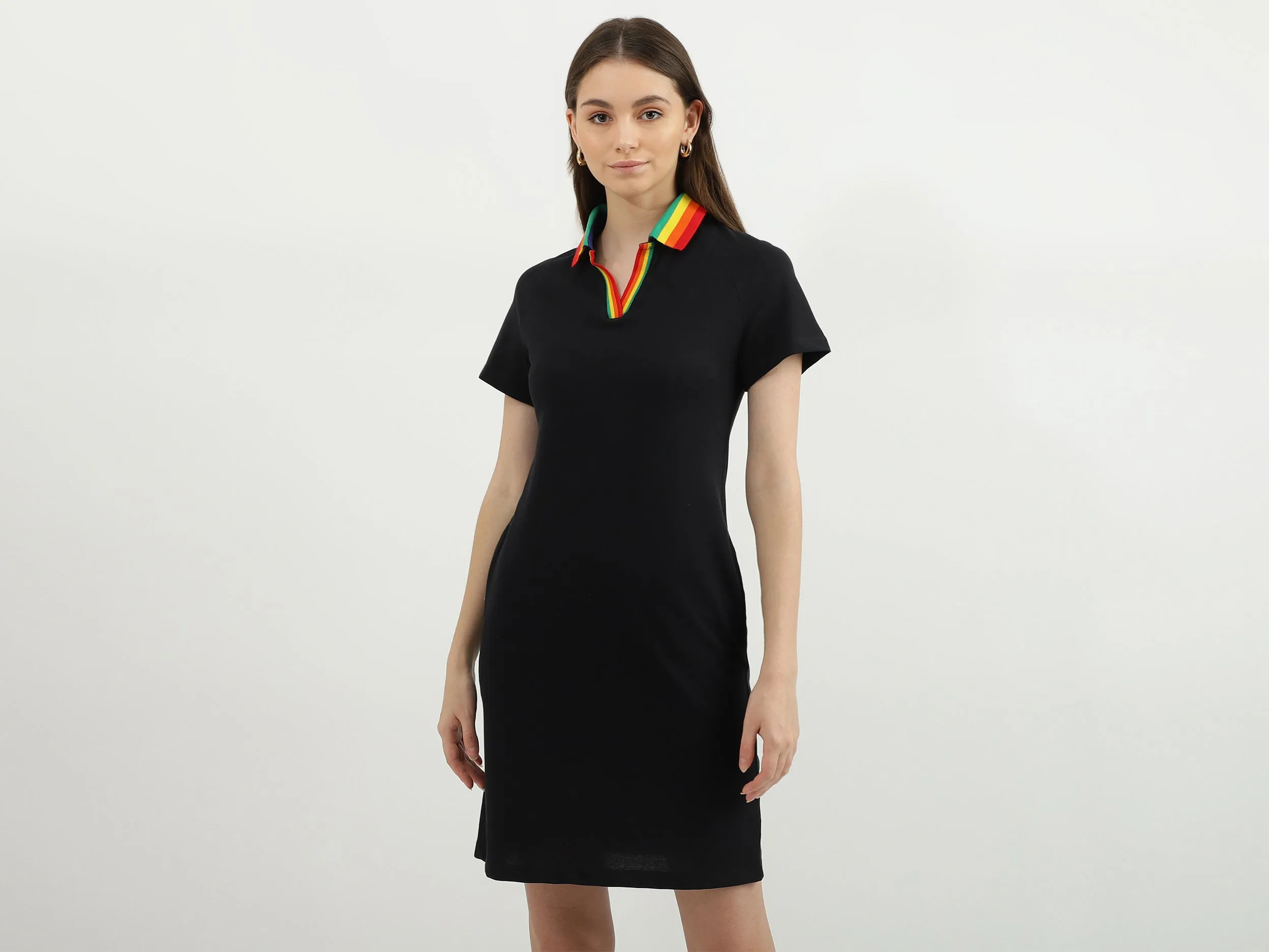 Women Solid Polo Neck Dress
