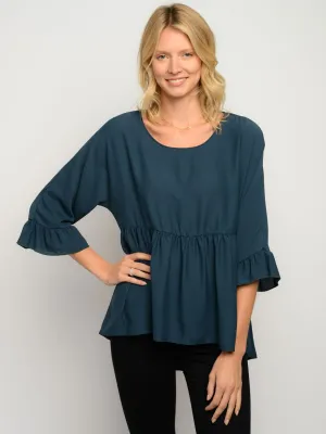 WOMEN'S 3/4 RUFFLE SLEEVE HIGH LOW TOP