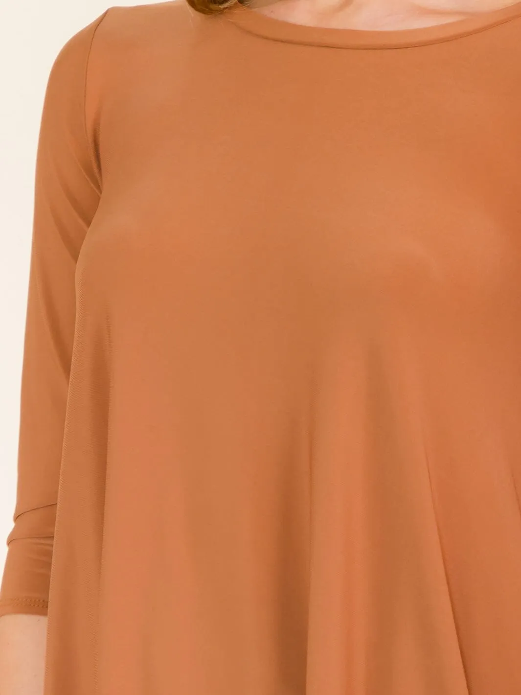 WOMEN'S 3/4 SLEEVES RUFFLE BOTTOM HEM TUNIC HIGH-LOW TOP