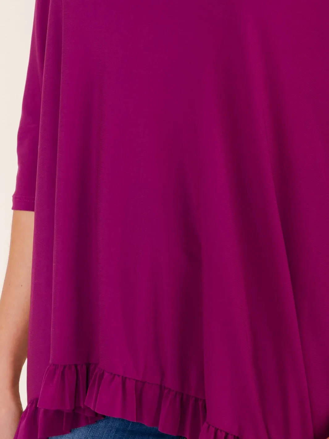 WOMEN'S 3/4 SLEEVES RUFFLE BOTTOM HEM TUNIC HIGH-LOW TOP