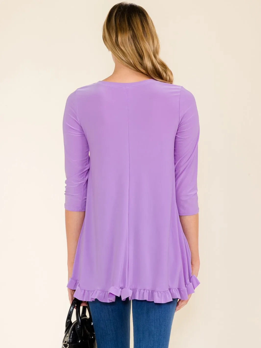WOMEN'S 3/4 SLEEVES RUFFLE BOTTOM HEM TUNIC HIGH-LOW TOP