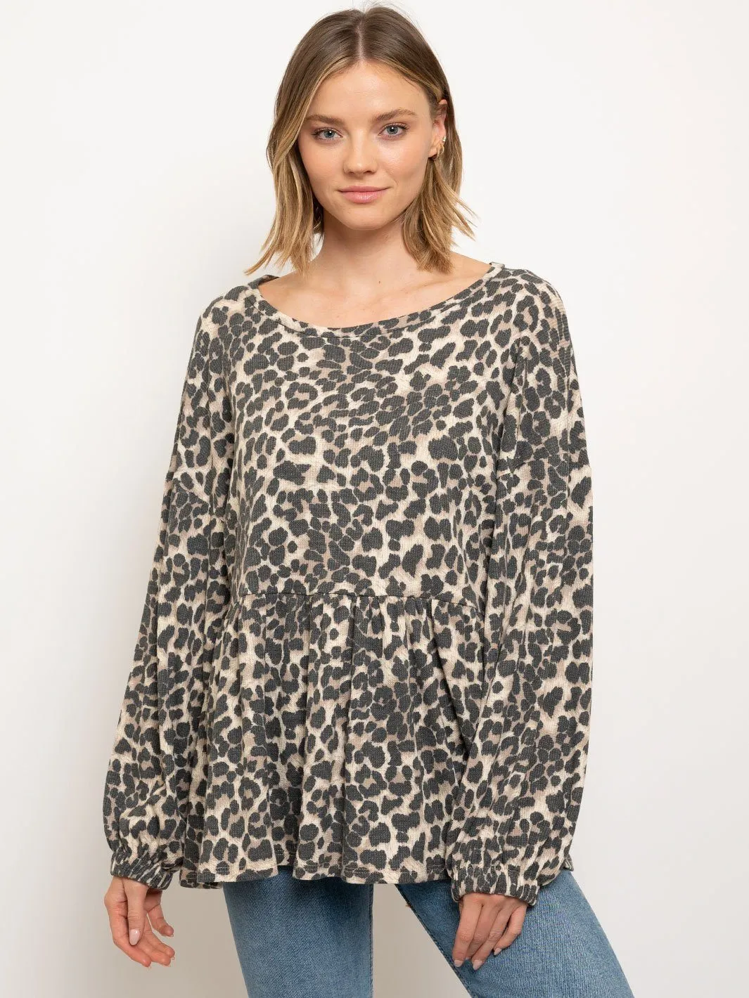 WOMEN'S ANIMAL PRINT BABYDOLL TUNIC TOP