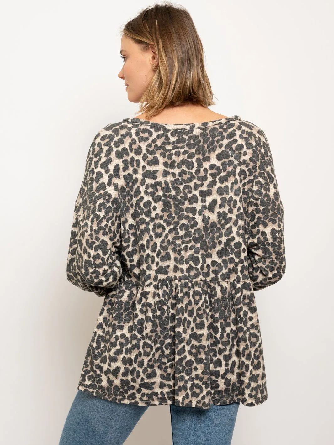 WOMEN'S ANIMAL PRINT BABYDOLL TUNIC TOP