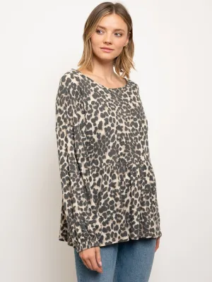 WOMEN'S ANIMAL PRINT BABYDOLL TUNIC TOP