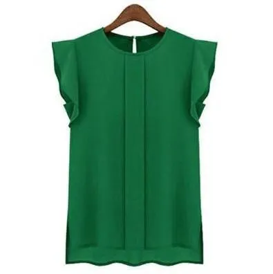 Womens Blouses Chiffon Clothing Lady Blouse Shirt S-XL Fashion Ruffle Short Sleeve 4 Colors Tops OL Blouse