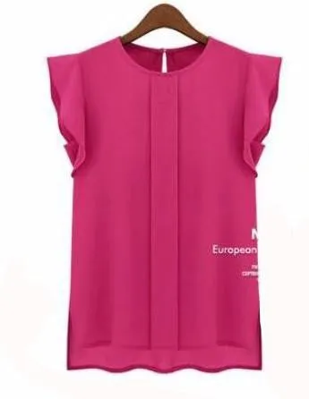 Womens Blouses Chiffon Clothing Lady Blouse Shirt S-XL Fashion Ruffle Short Sleeve 4 Colors Tops OL Blouse