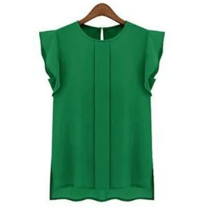 Womens Blouses Chiffon Clothing Lady Blouse Shirt S-XL Fashion Ruffle Short Sleeve 4 Colors Tops OL Blouse