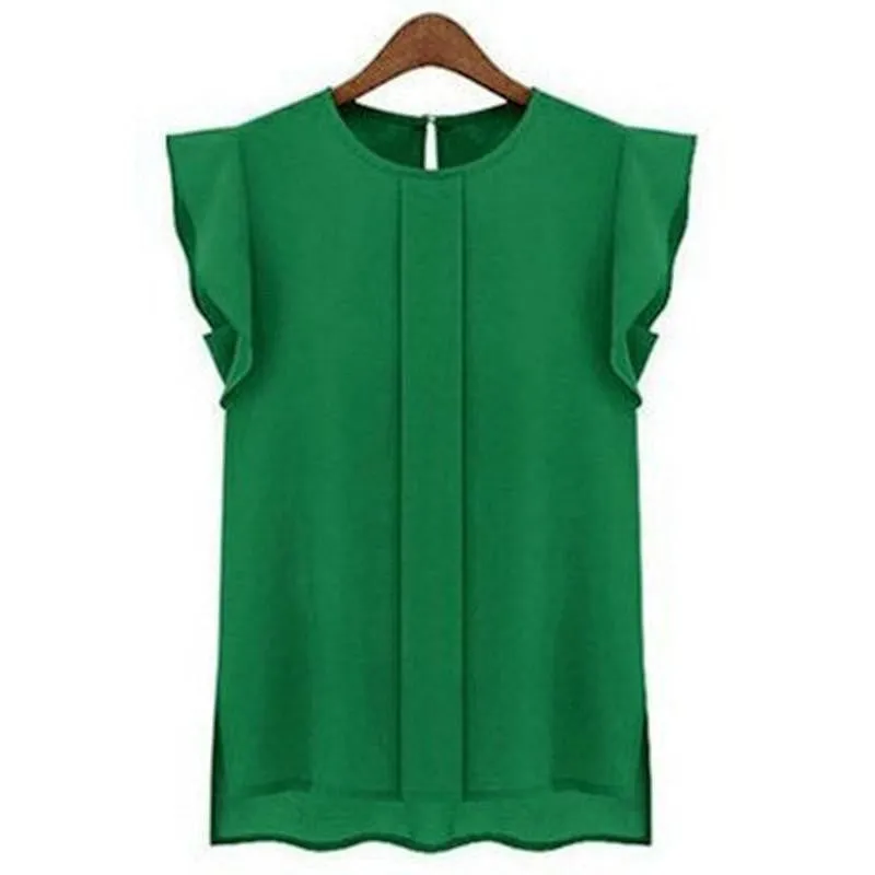 Womens Blouses Chiffon Clothing Lady Blouse Shirt S-XL Fashion Ruffle Short Sleeve 4 Colors Tops OL Blouse