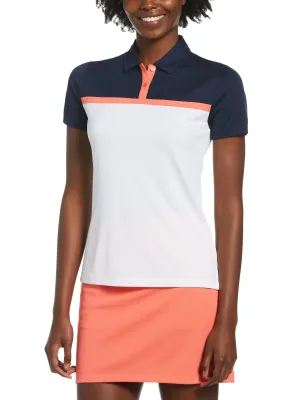 Womens Chest Striped Button Polo